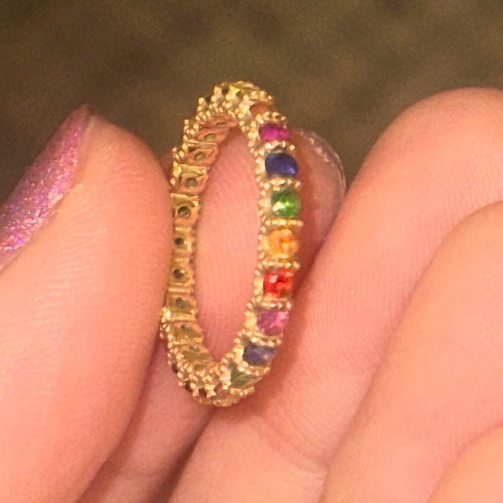 Real 14K Gold Rainbow/Multicolor Natural Sapphire Ring, Size: 4.25